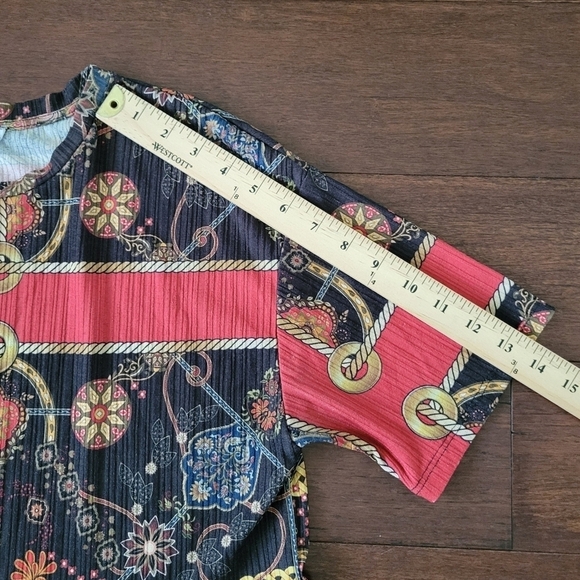 Zara Trafaluc Women's Mixed Pattern Multicolor Short Sleeve Peplum Top Size L - Picture 10 of 10